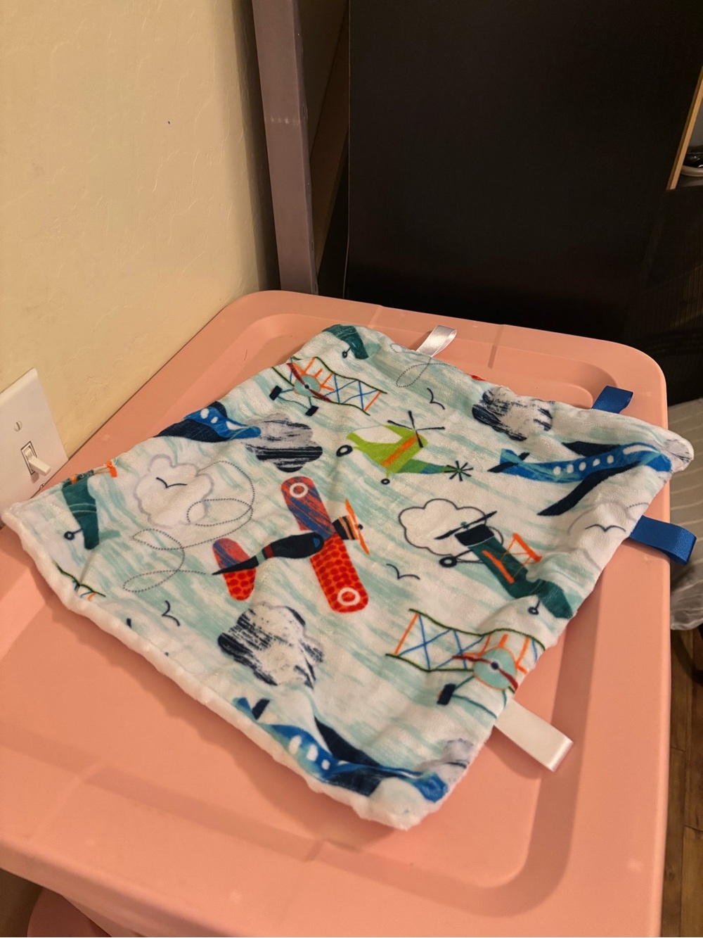 Taggies Airplane Tag Blanket Bib - Blue, Red, Green, Orange